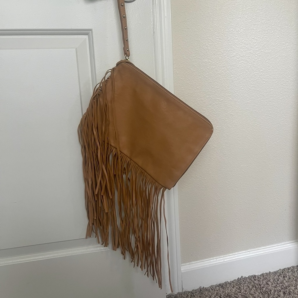 Fringe Tan Leather Clutch